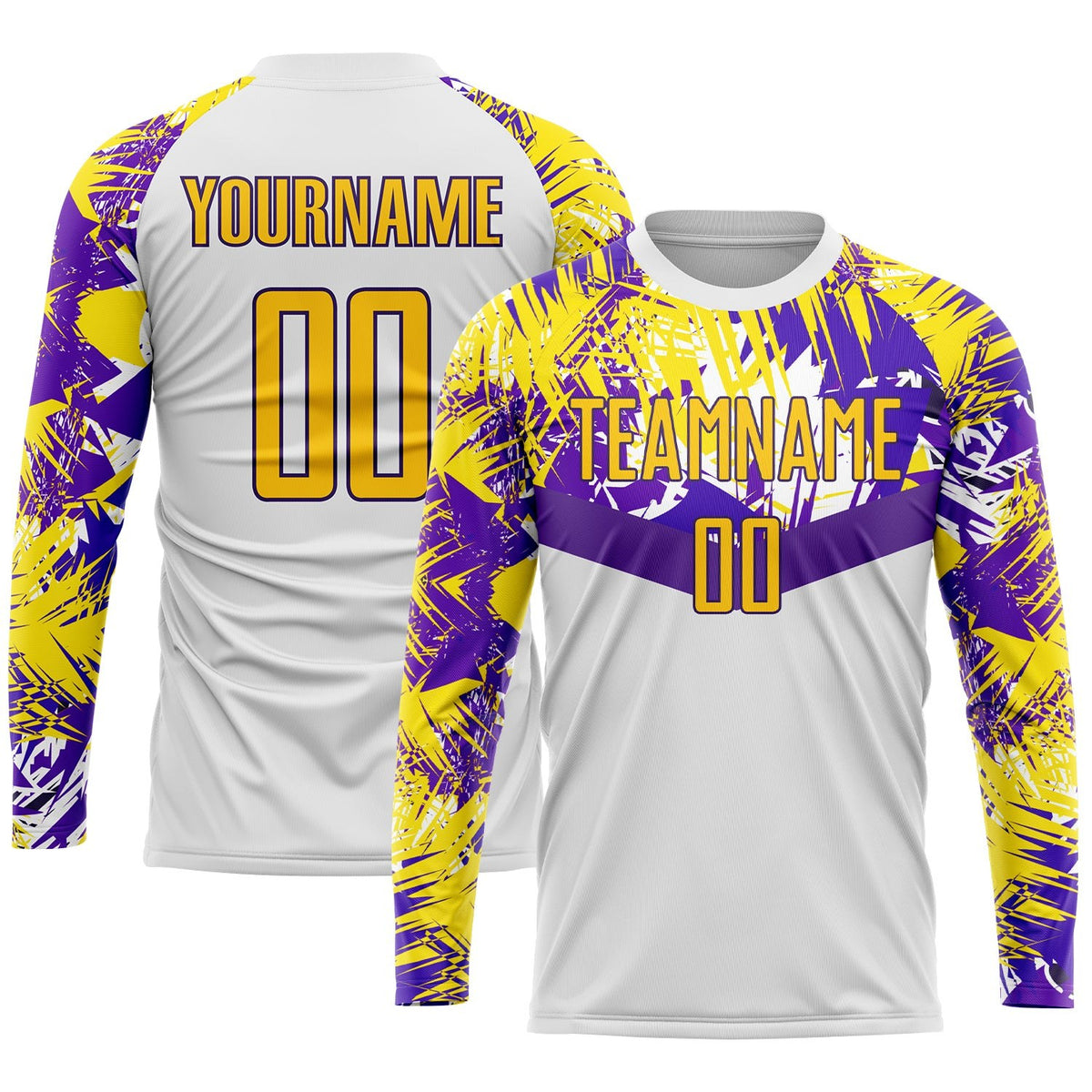 Custom White Gold-Purple Sublimation Soccer Uniform Jersey photo 3