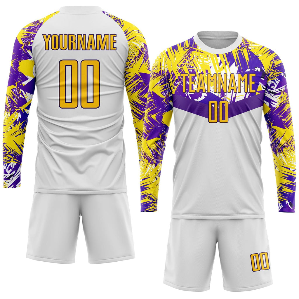 Custom White Gold-Purple Sublimation Soccer Uniform Jersey photo 4
