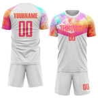 Custom White Pink-Gold Sublimation Soccer Uniform Jersey photo 2