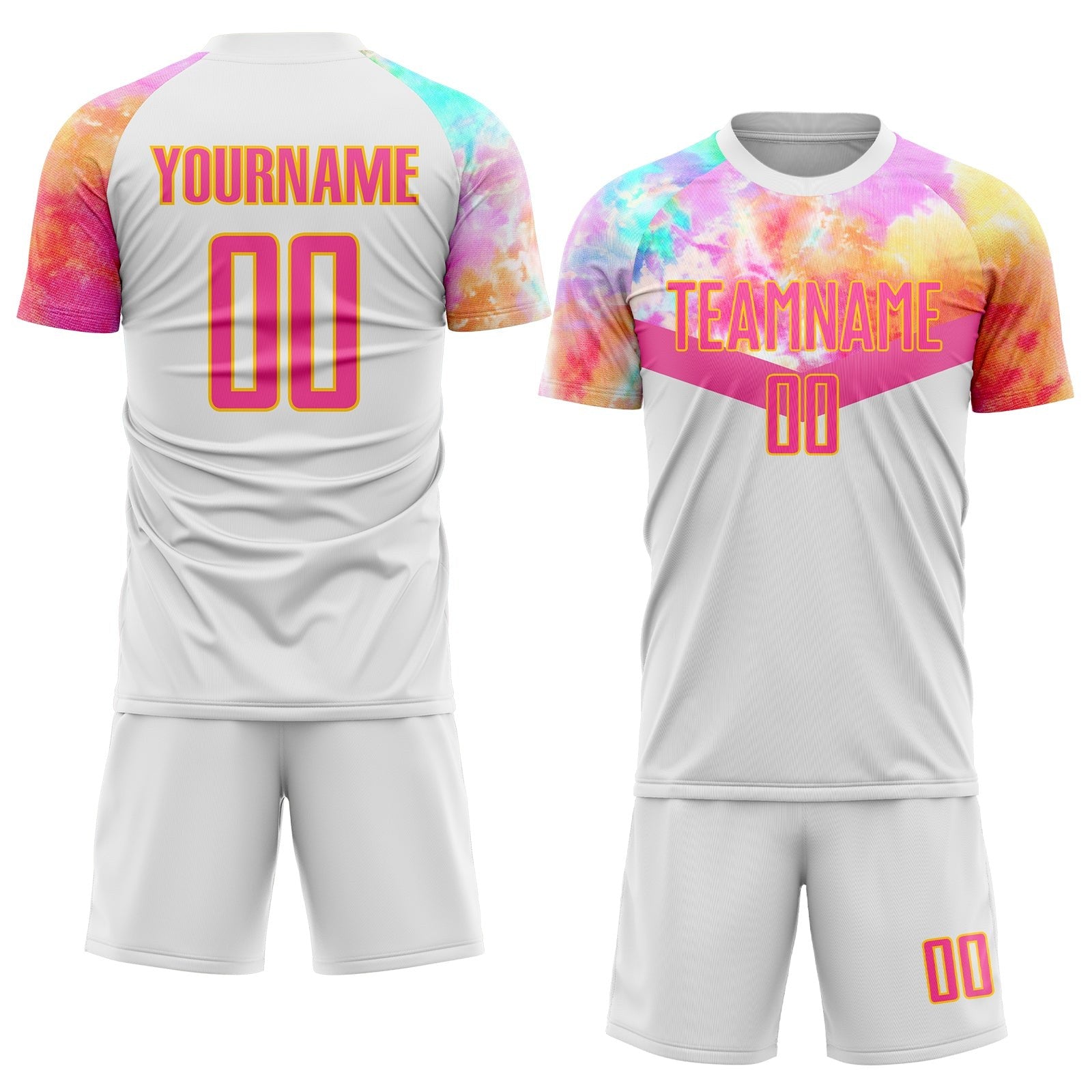 Custom White Pink-Gold Sublimation Soccer Uniform Jersey photo 2