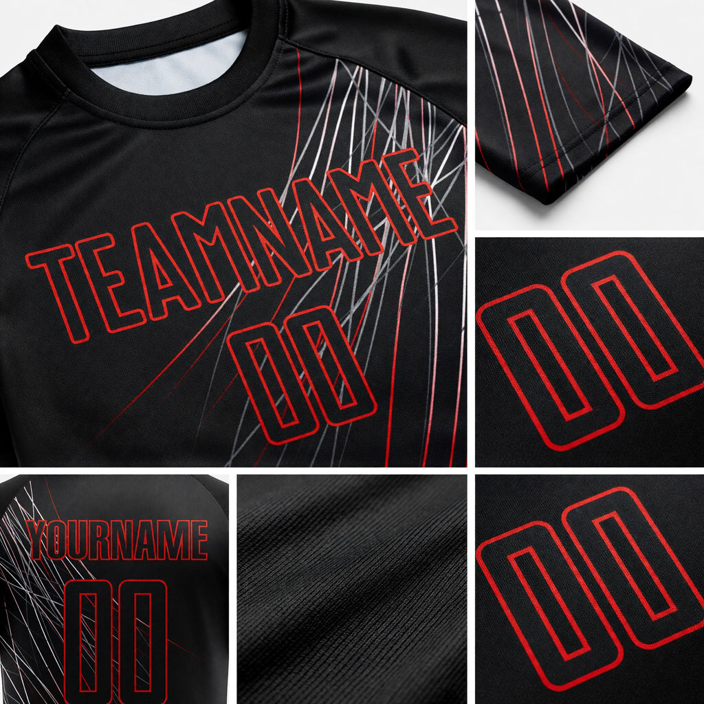 Custom Black Black-Red Sublimation Soccer Uniform Jersey detail