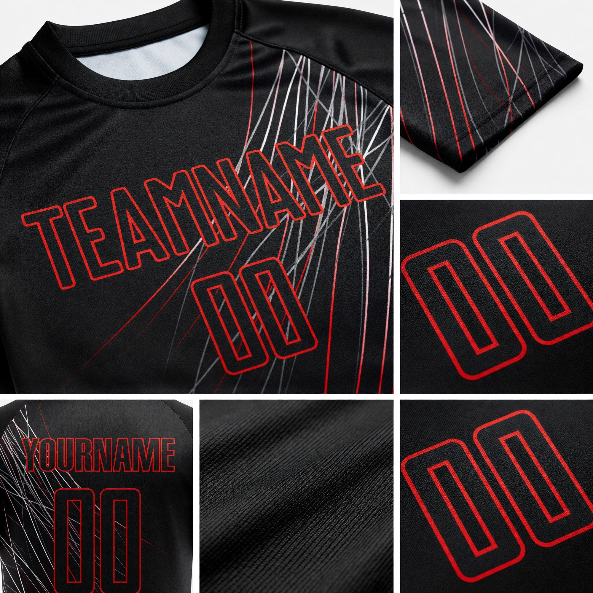 Custom Black Black-Red Sublimation Soccer Uniform Jersey detail