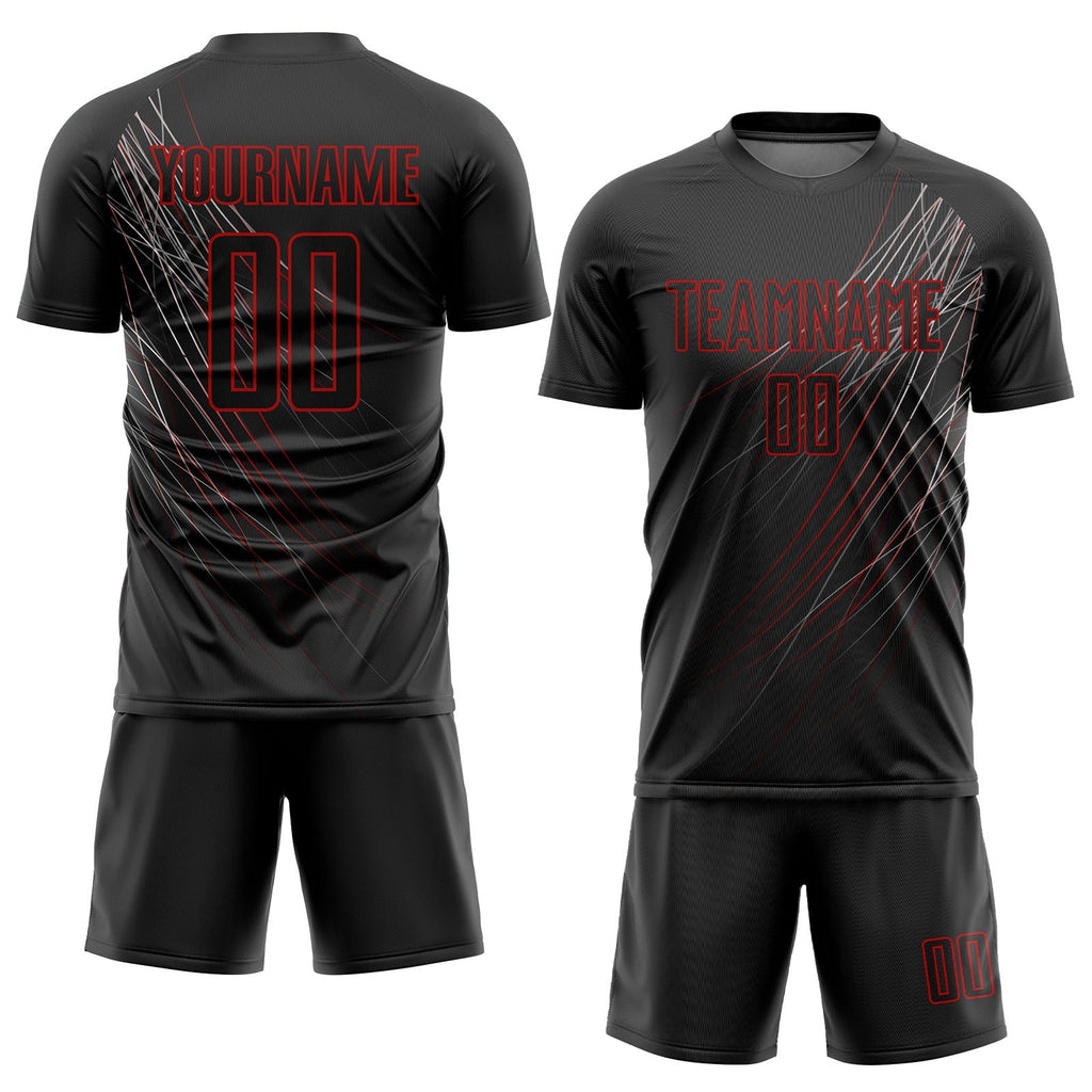 Custom Black Black-Red Sublimation Soccer Uniform Jersey photo 2