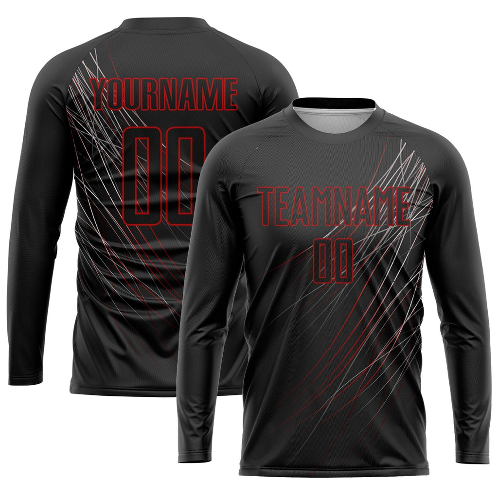 Custom Black Black-Red Sublimation Soccer Uniform Jersey photo 3