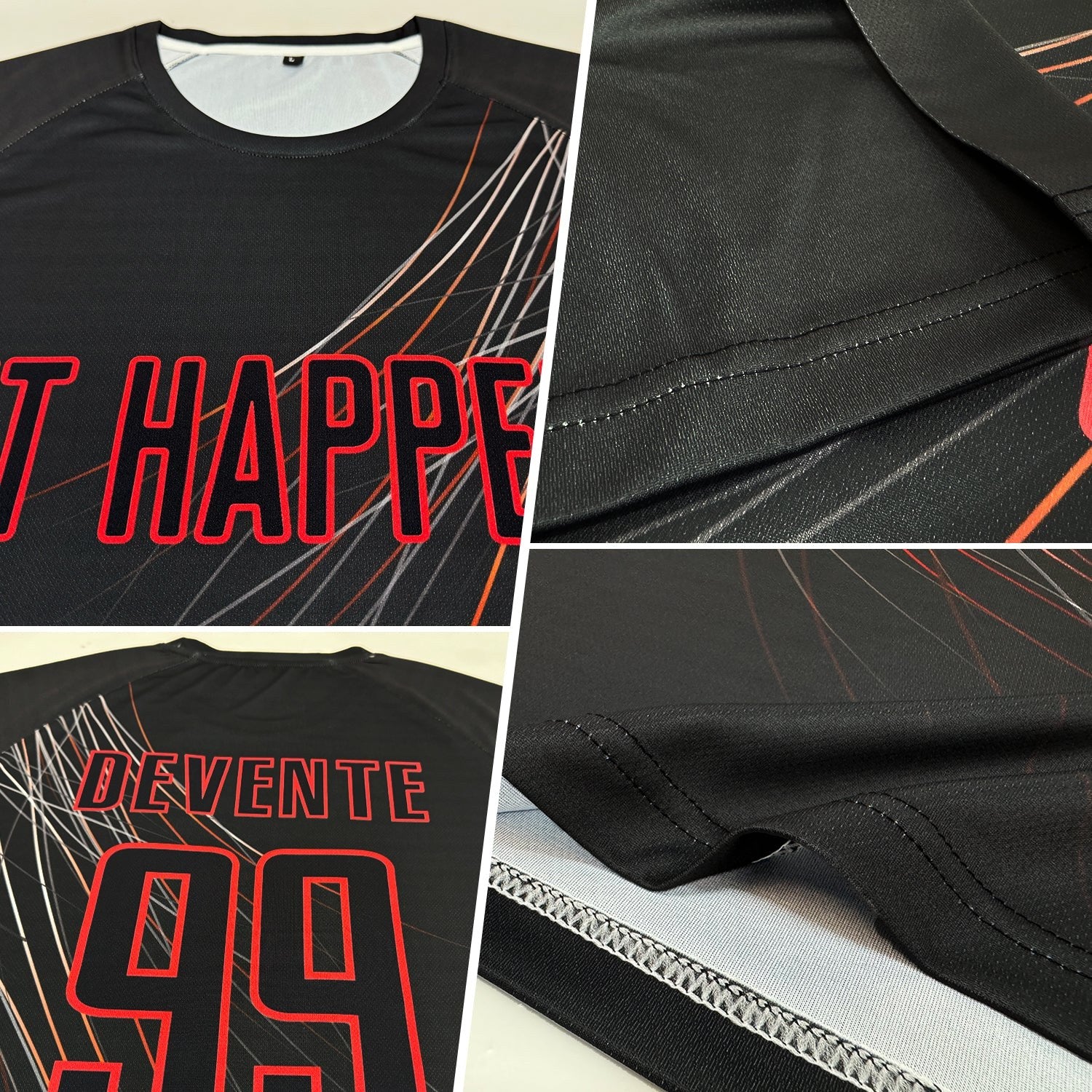 Custom Black Black-Red Sublimation Soccer Uniform Jersey photo 5