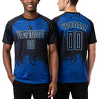 Custom Black Black-Royal Sublimation Soccer Uniform Jersey worn front and back