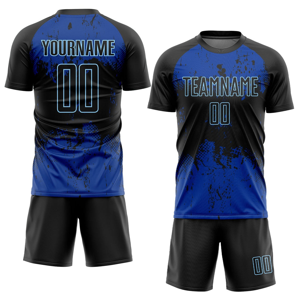 Custom Black Black-Royal Sublimation Soccer Uniform Jersey photo 2