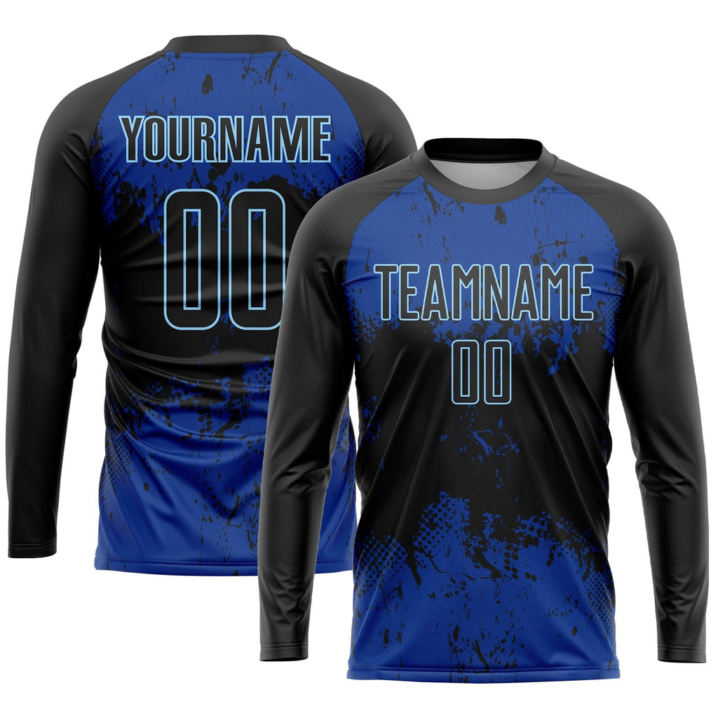Custom Black Black-Royal Sublimation Soccer Uniform Jersey photo 3