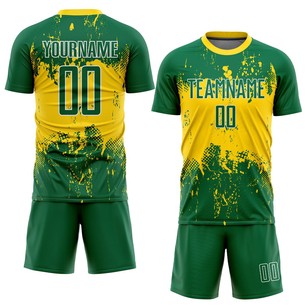 Custom Green Green-Gold Sublimation Soccer Uniform Jersey photo 2