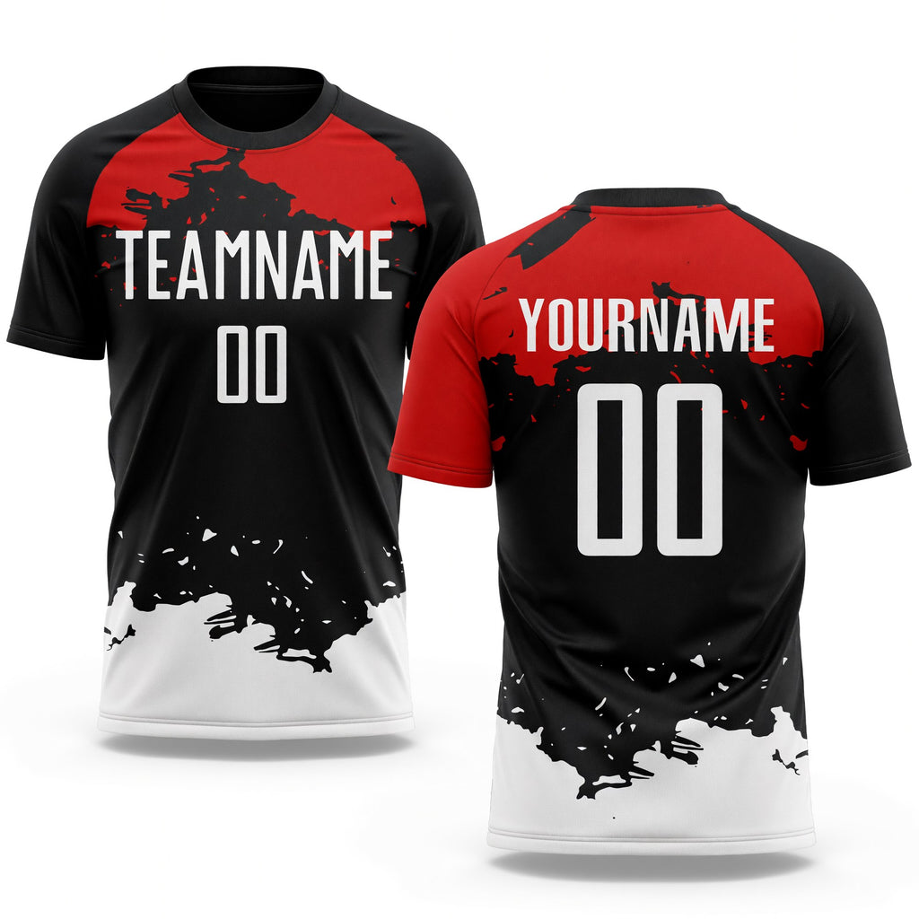 Custom Black White-Red Sublimation Soccer Uniform Jersey