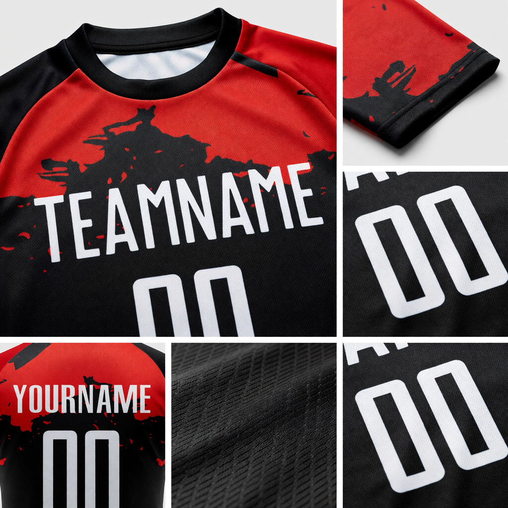 Custom Black White-Red Sublimation Soccer Uniform Jersey detail