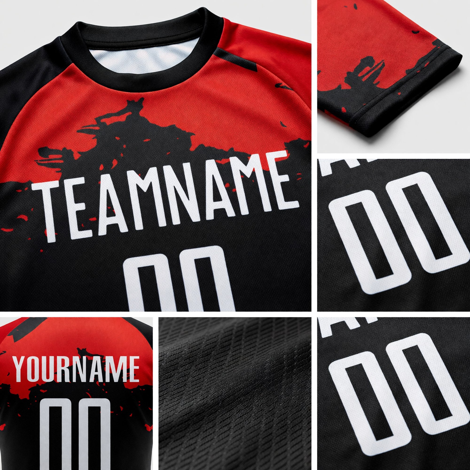 Custom Black White-Red Sublimation Soccer Uniform Jersey detail