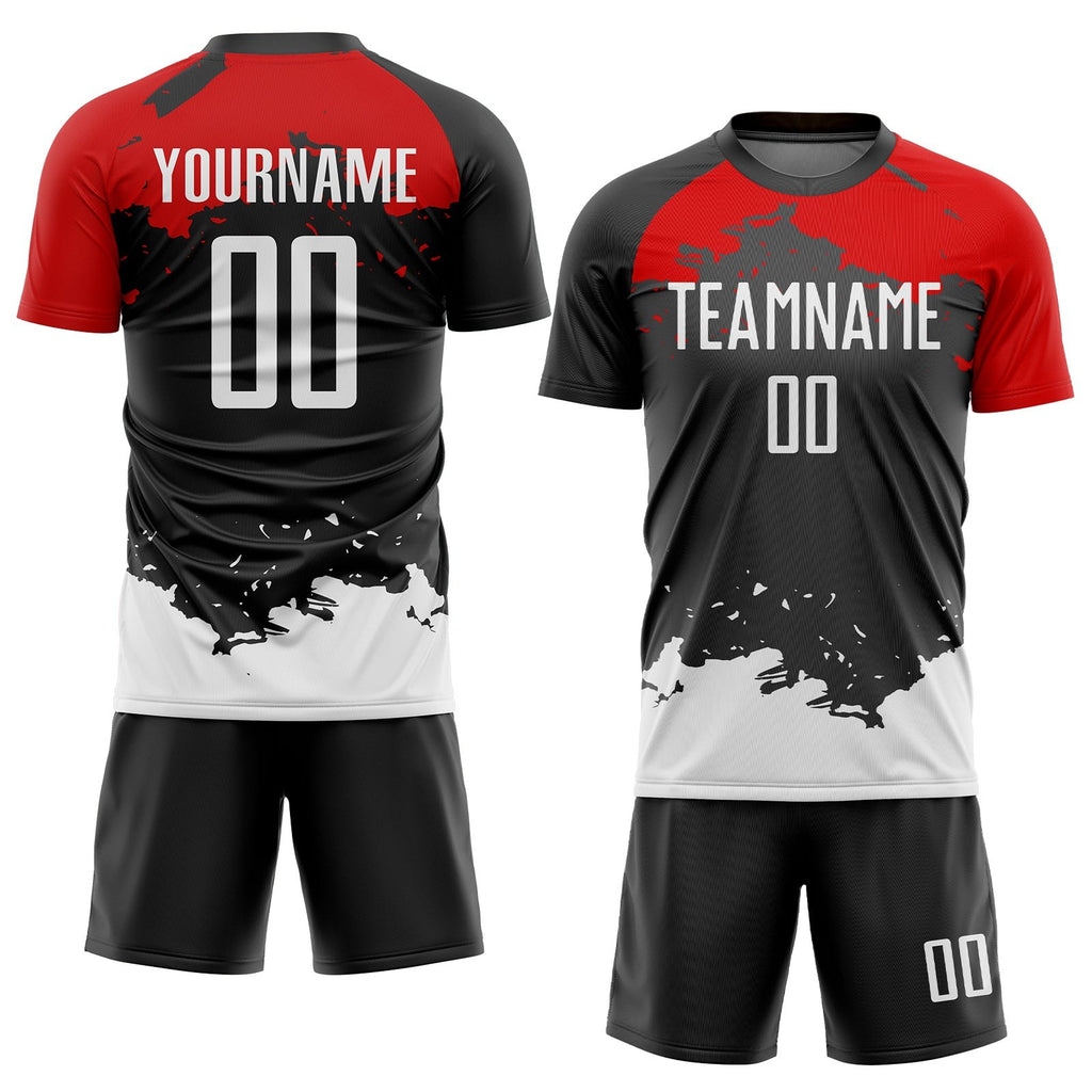Custom Black White-Red Sublimation Soccer Uniform Jersey photo 2