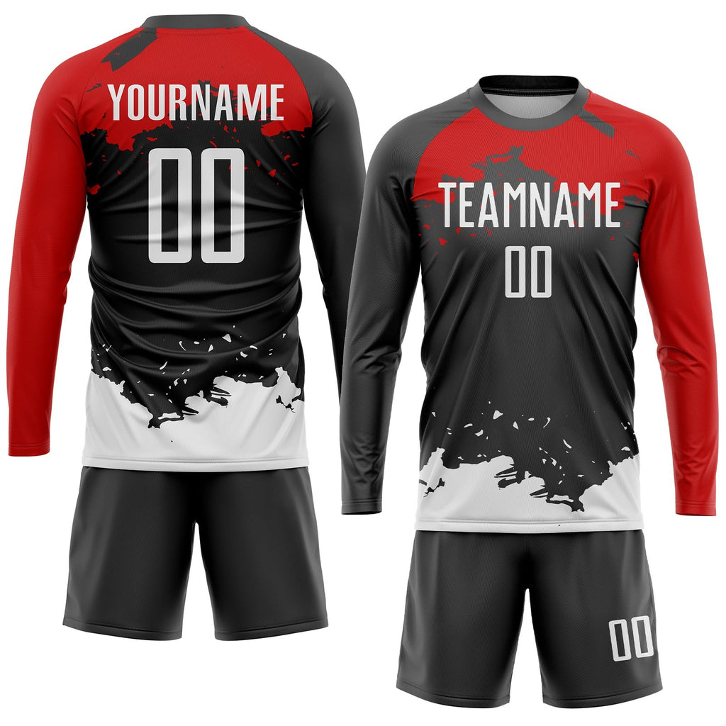 Custom Black White-Red Sublimation Soccer Uniform Jersey photo 4