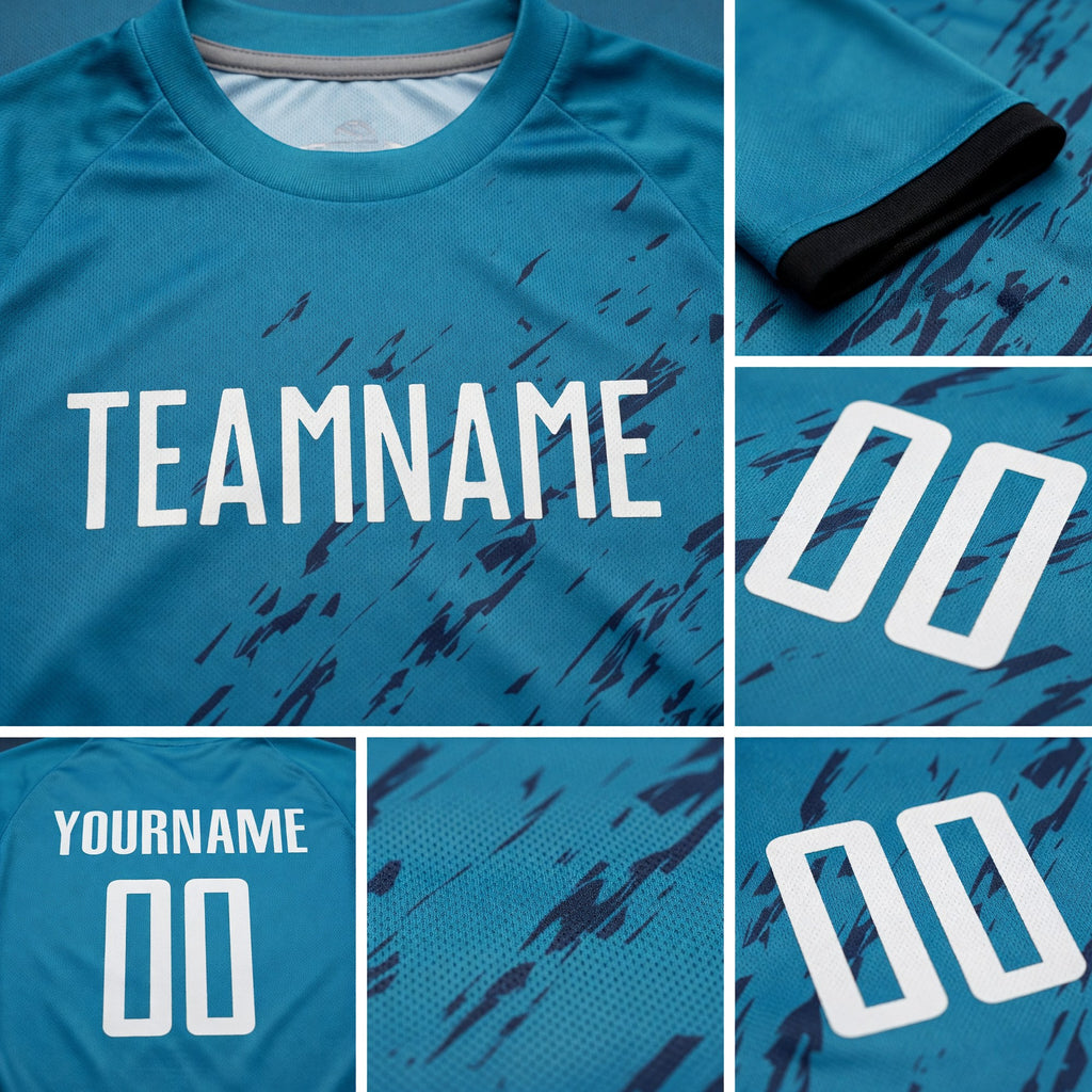 Custom Panther Blue White-Black Sublimation Soccer Uniform Jersey detail
