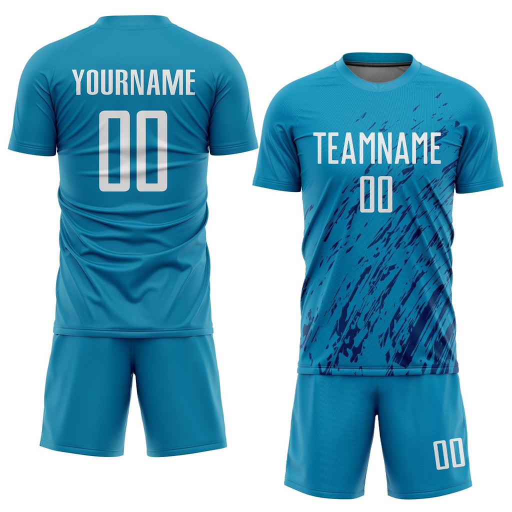 Custom Panther Blue White-Black Sublimation Soccer Uniform Jersey photo 2