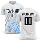 Custom White Black-Light Blue Sublimation Soccer Uniform Jersey