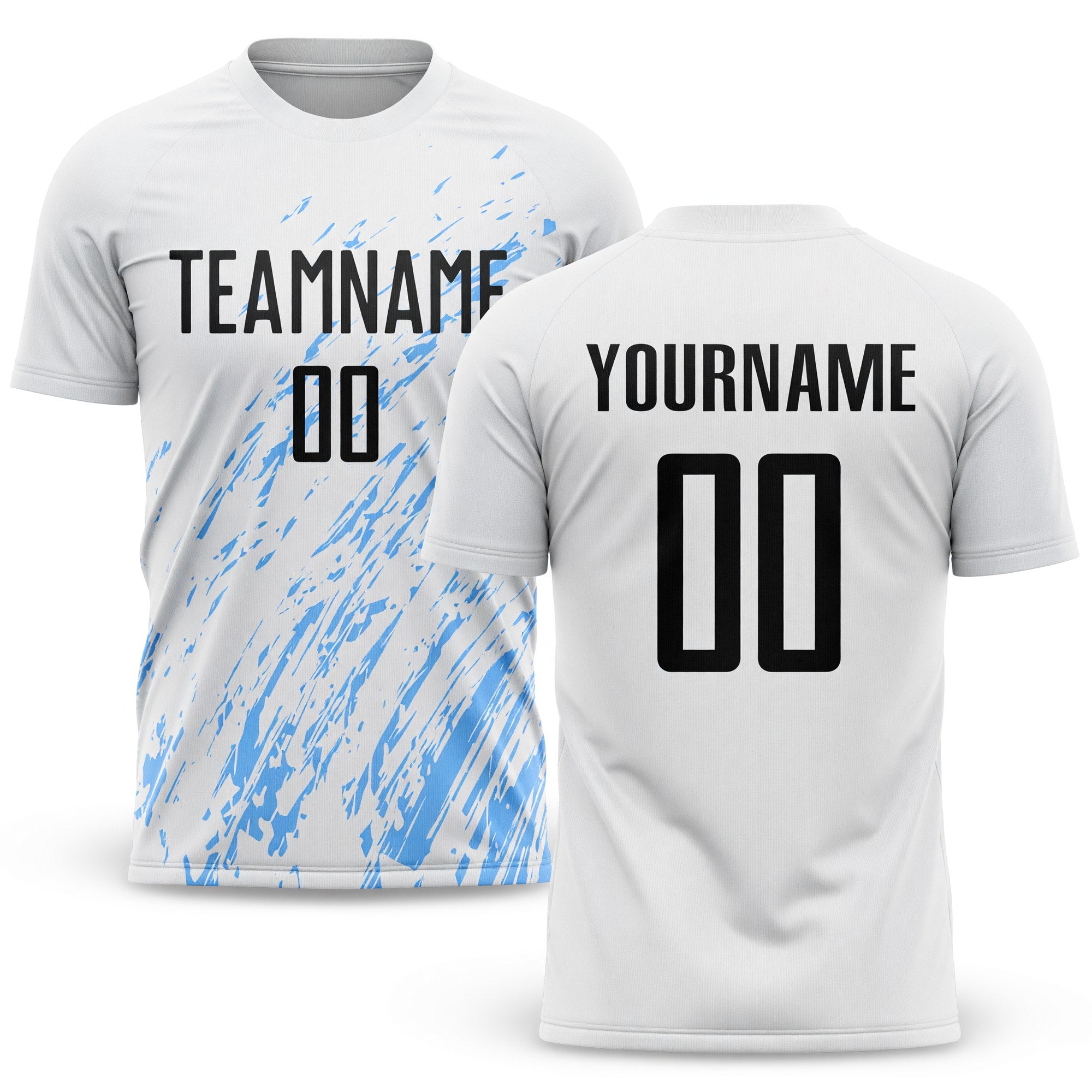 Custom White Black-Light Blue Sublimation Soccer Uniform Jersey