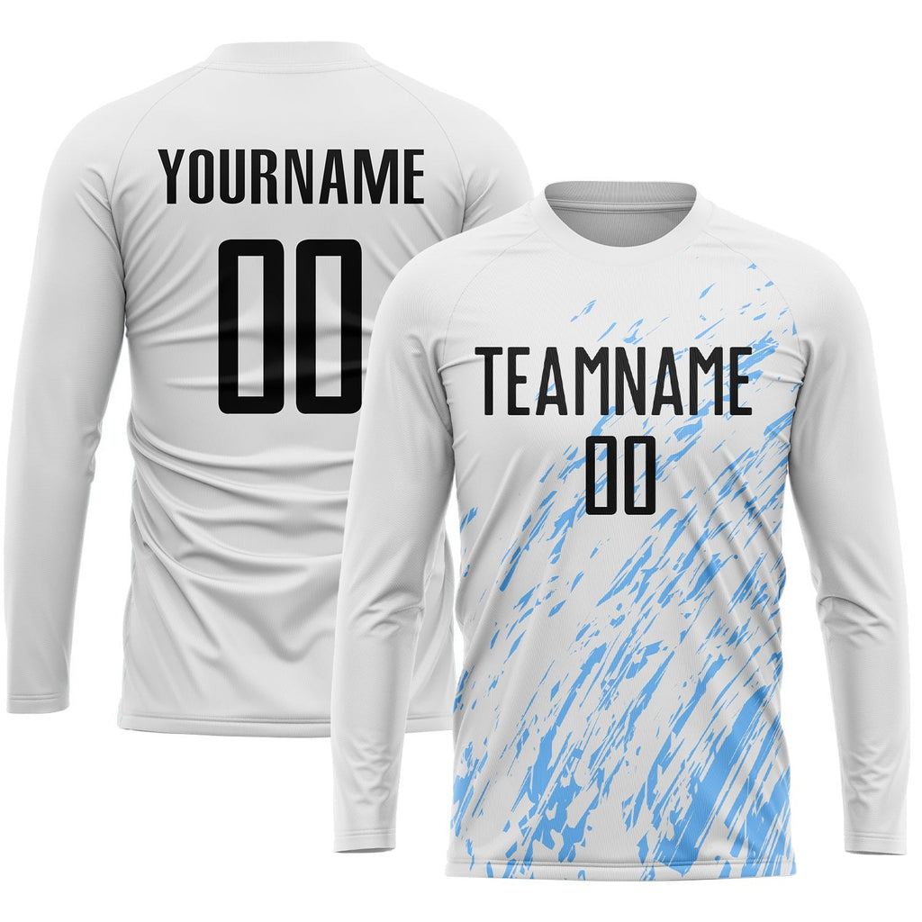 Custom White Black-Light Blue Sublimation Soccer Uniform Jersey photo 2