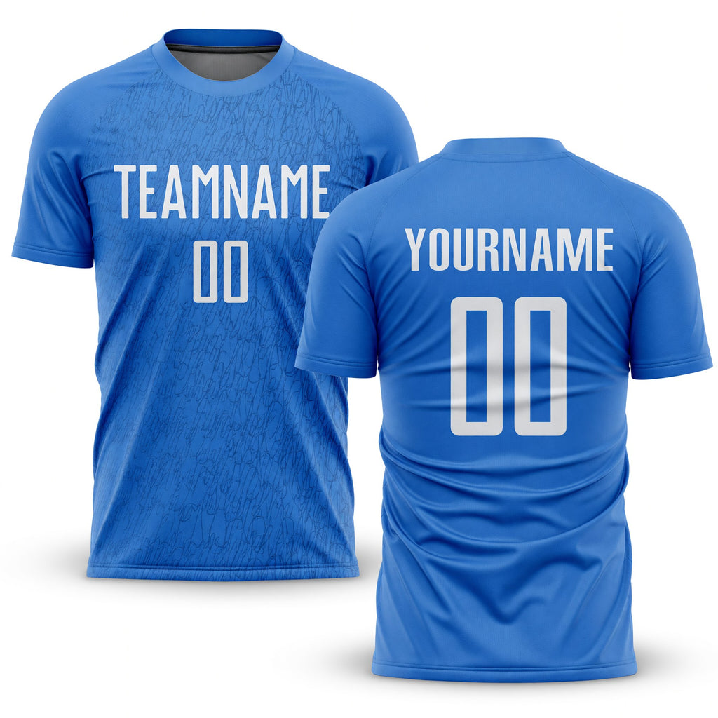 Custom Light Blue White Sublimation Soccer Uniform Jersey