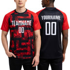Custom Red White-Black Sublimation Soccer Uniform Jersey worn front and back