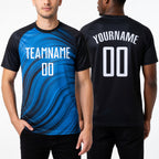 Custom Light Blue White-Black Sublimation Soccer Uniform Jersey worn front and back