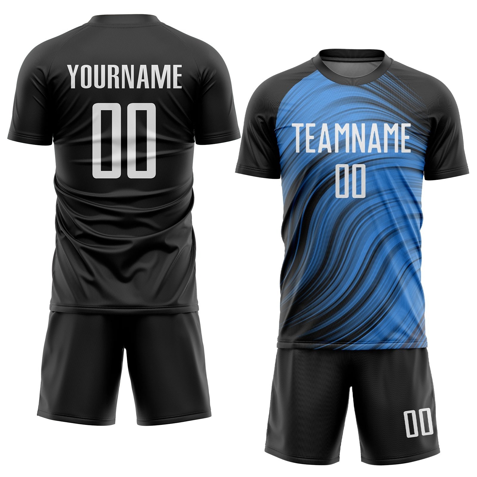 Custom Light Blue White-Black Sublimation Soccer Uniform Jersey photo 2