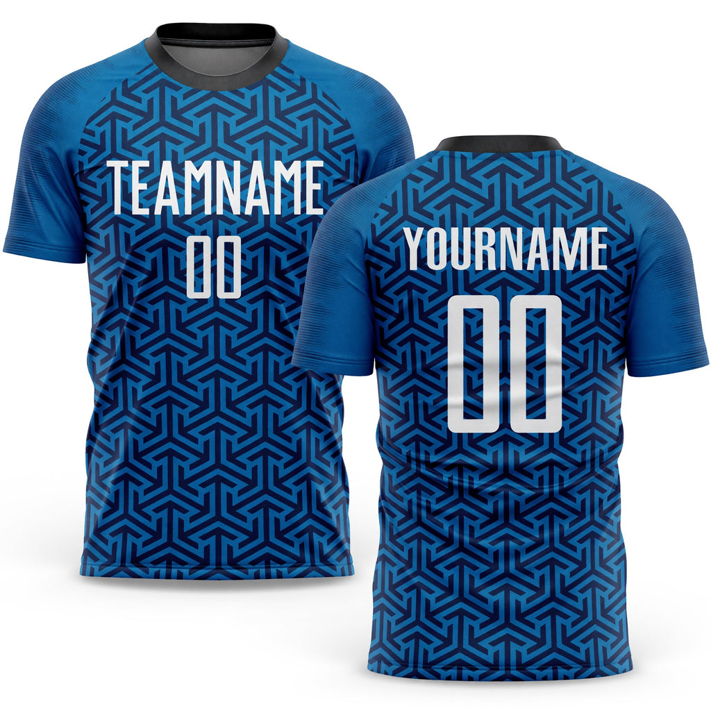 Custom Blue White-Black Sublimation Soccer Uniform Jersey