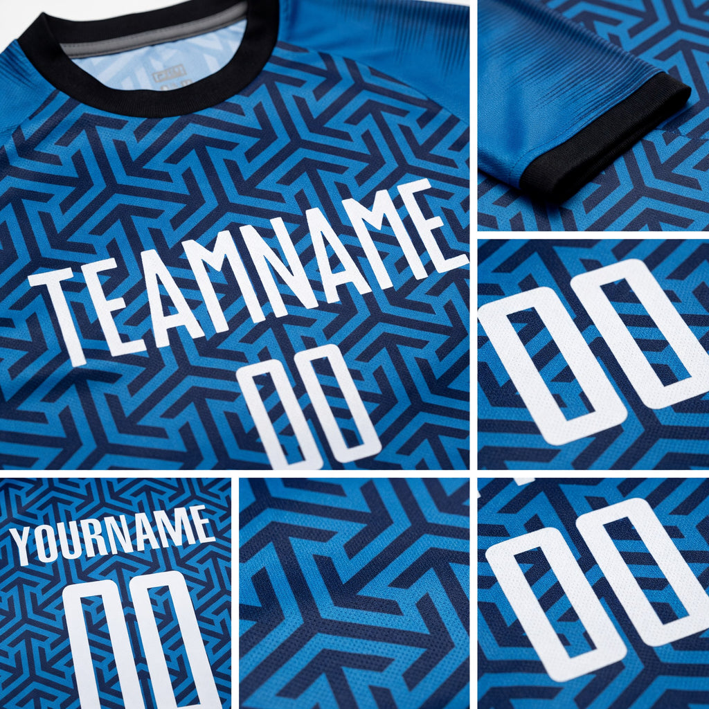 Custom Blue White-Black Sublimation Soccer Uniform Jersey detail