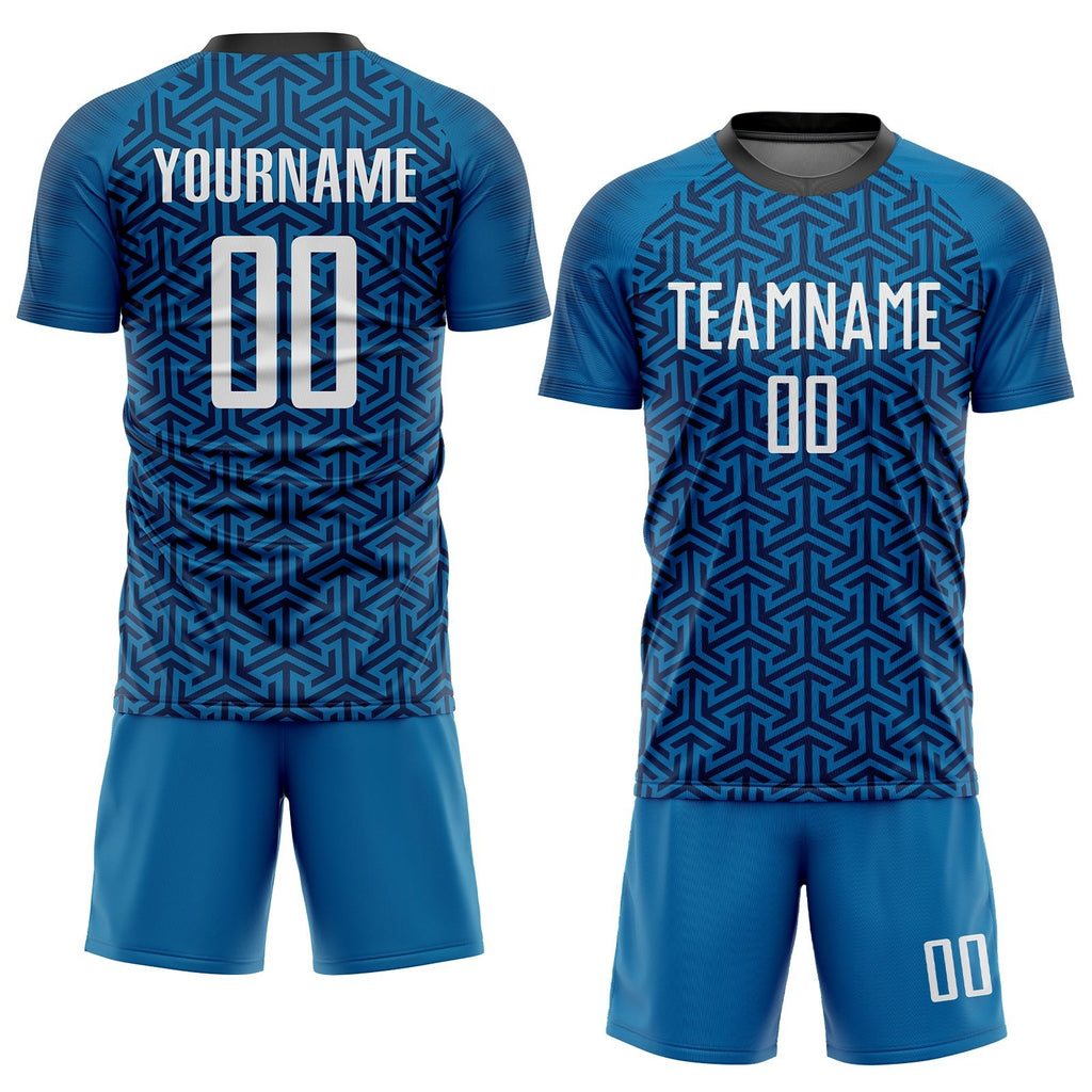 Custom Blue White-Black Sublimation Soccer Uniform Jersey photo 2
