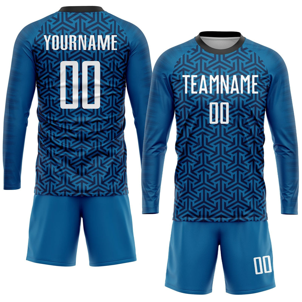 Custom Blue White-Black Sublimation Soccer Uniform Jersey photo 4