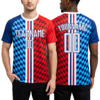 Custom Figure White-Royal Sublimation Soccer Uniform Jersey worn front and back
