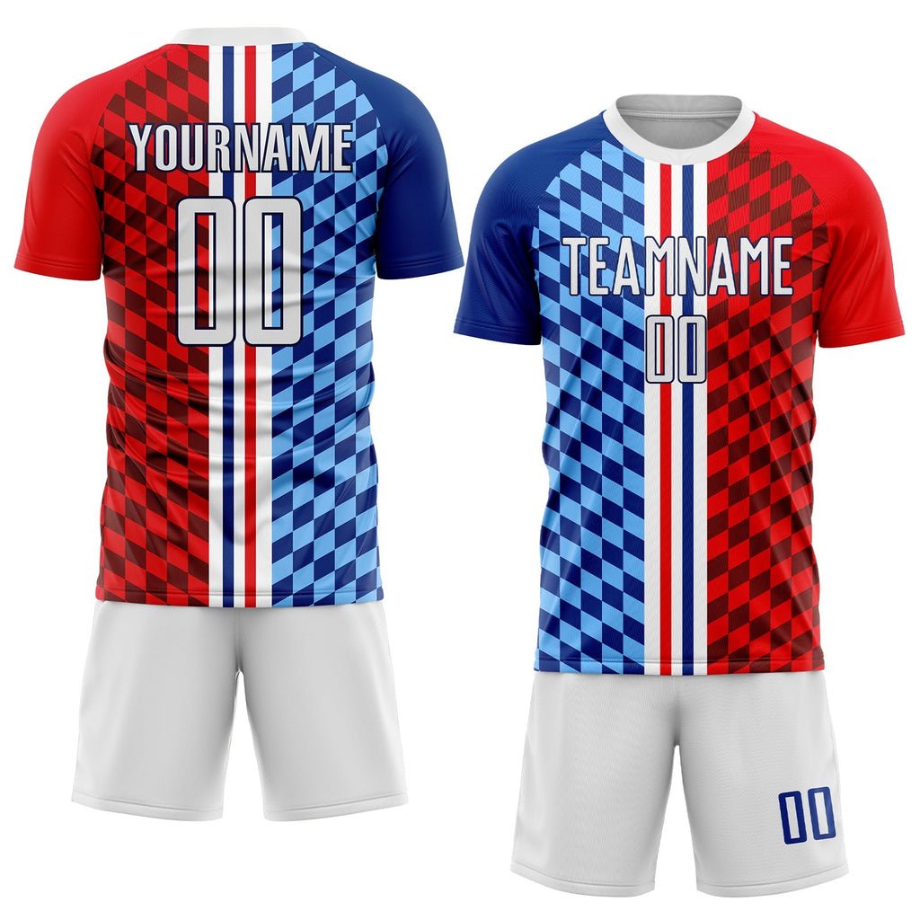 Custom Figure White-Royal Sublimation Soccer Uniform Jersey photo 2