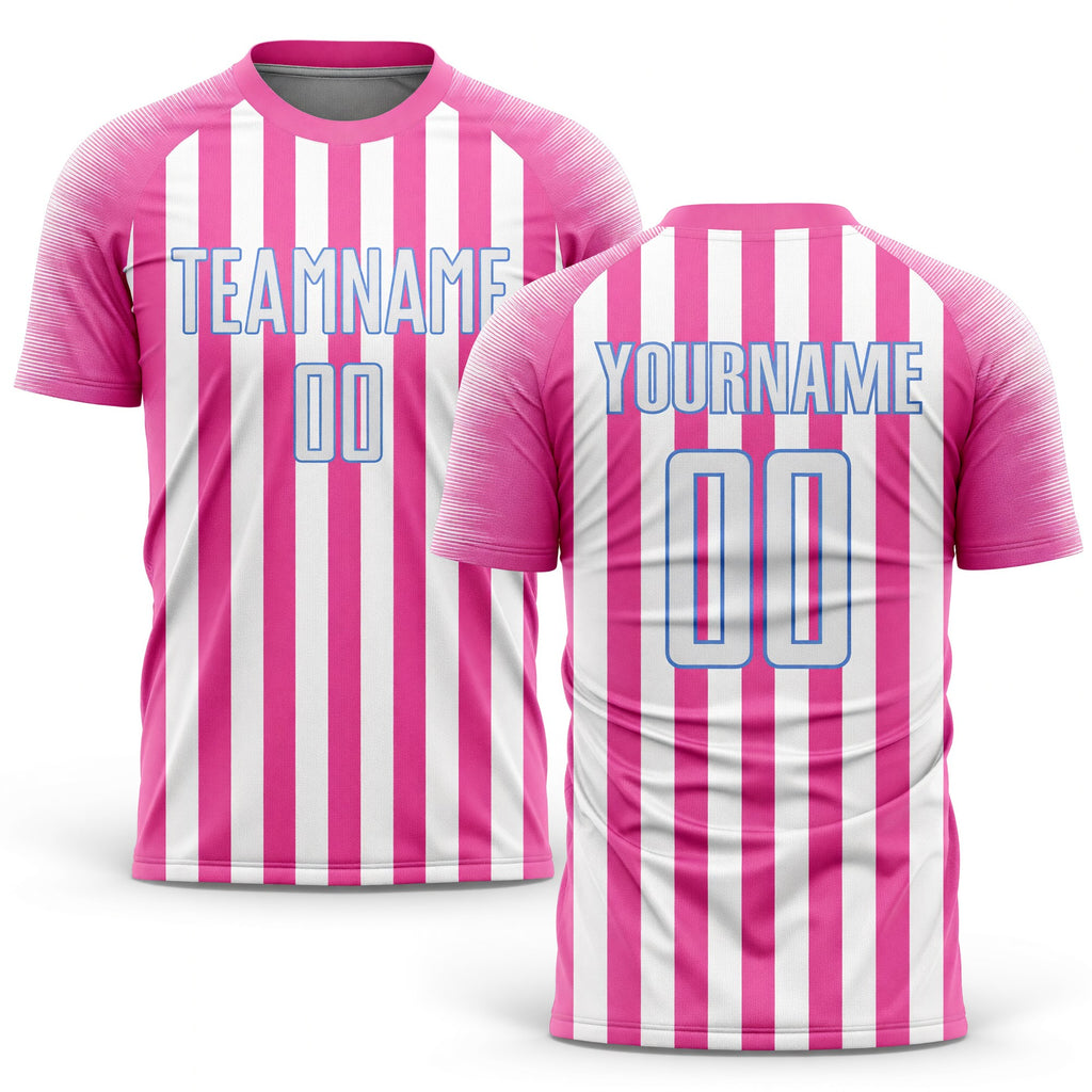 Custom Pink White-Light Blue Sublimation Soccer Uniform Jersey