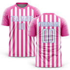 Custom Pink White-Light Blue Sublimation Soccer Uniform Jersey