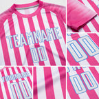 Custom Pink White-Light Blue Sublimation Soccer Uniform Jersey detail