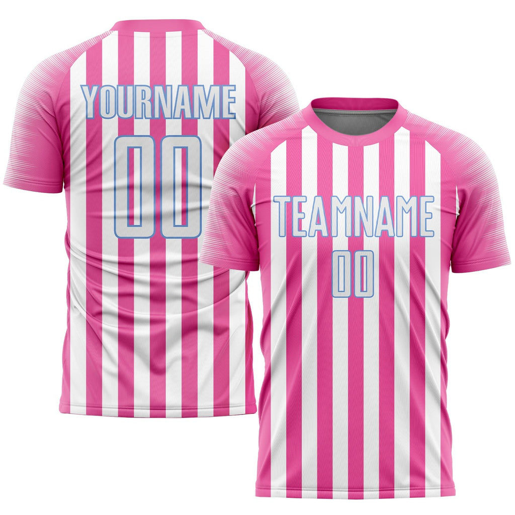 Custom Pink White-Light Blue Sublimation Soccer Uniform Jersey photo 1