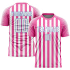 Custom Pink White-Light Blue Sublimation Soccer Uniform Jersey photo 1