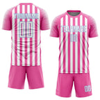 Custom Pink White-Light Blue Sublimation Soccer Uniform Jersey photo 2