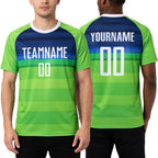 Custom Neon Green White-Royal Sublimation Soccer Uniform Jersey worn front and back