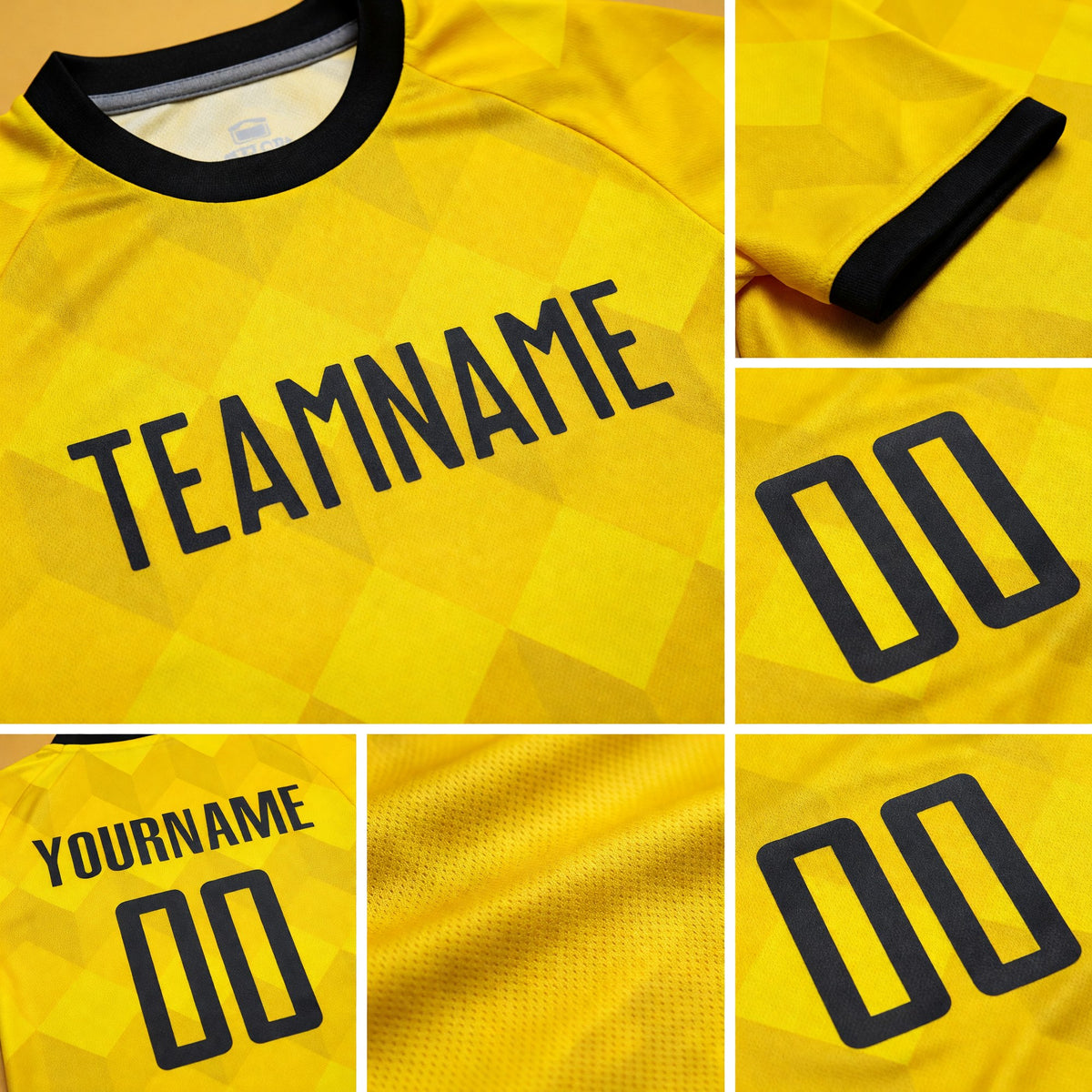 Custom Gold Black Sublimation Soccer Uniform Jersey detail