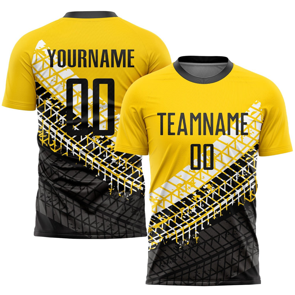 Custom Gold Black-White Sublimation Soccer Uniform Jersey photo 1