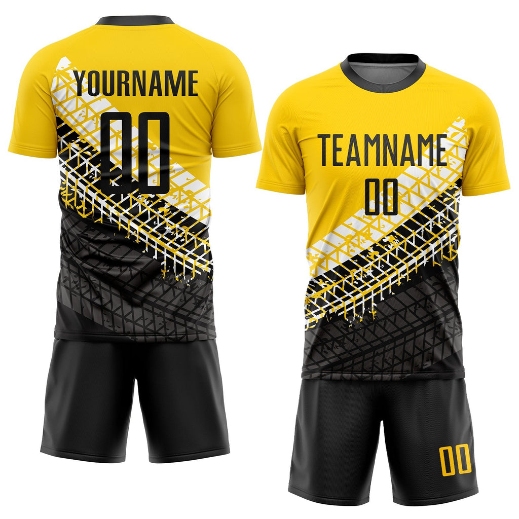 Custom Gold Black-White Sublimation Soccer Uniform Jersey photo 2