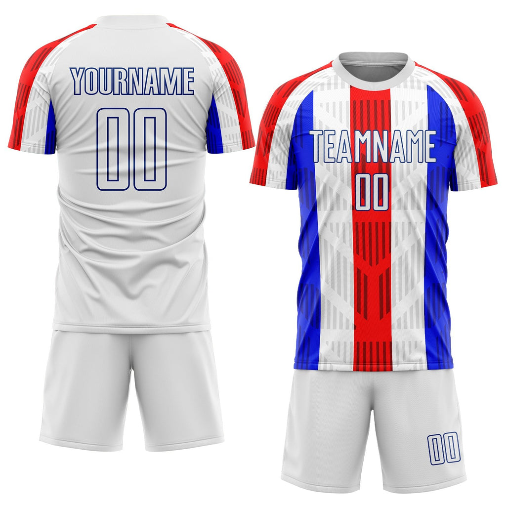 Custom White White-Royal Sublimation Soccer Uniform Jersey photo 2