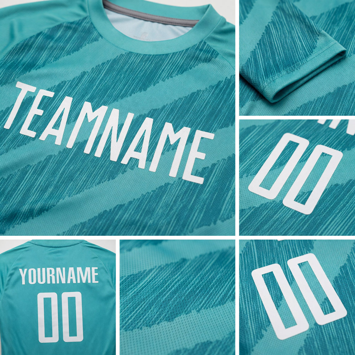 Custom Aqua White Sublimation Soccer Uniform Jersey detail