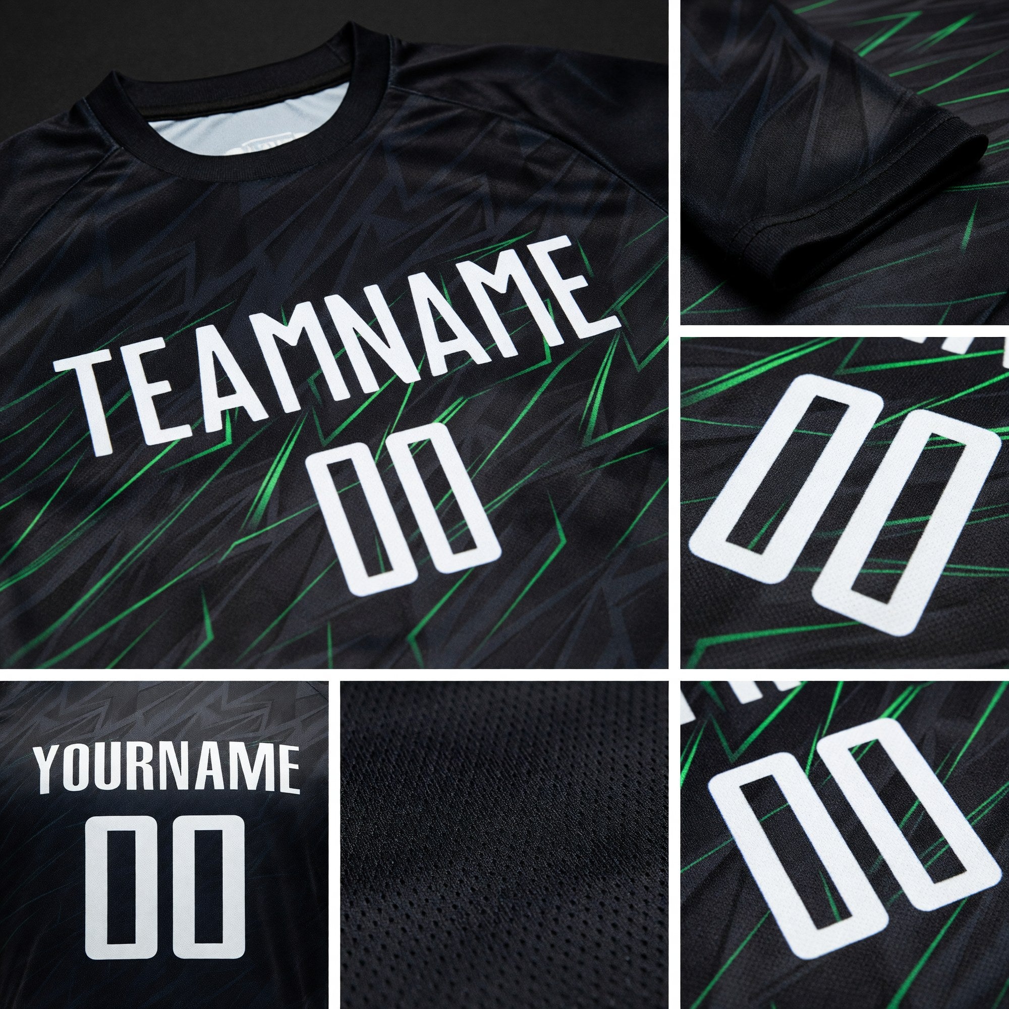 Custom Black White-Neon Green Sublimation Soccer Uniform Jersey detail