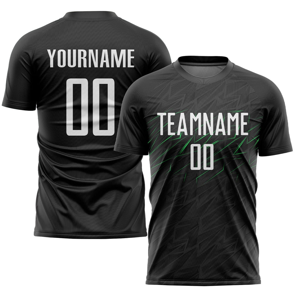 Custom Black White-Neon Green Sublimation Soccer Uniform Jersey photo 1