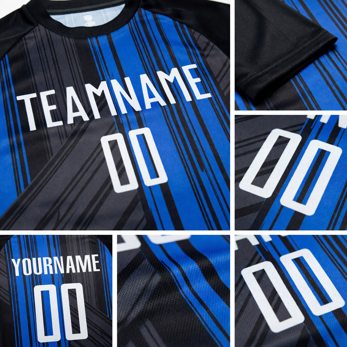 Custom Black White-Royal Sublimation Soccer Uniform Jersey detail