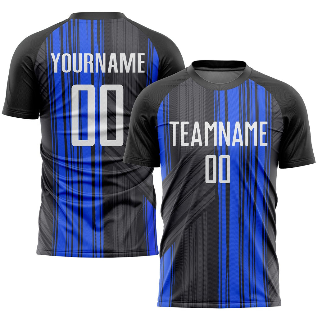 Custom Black White-Royal Sublimation Soccer Uniform Jersey photo 1