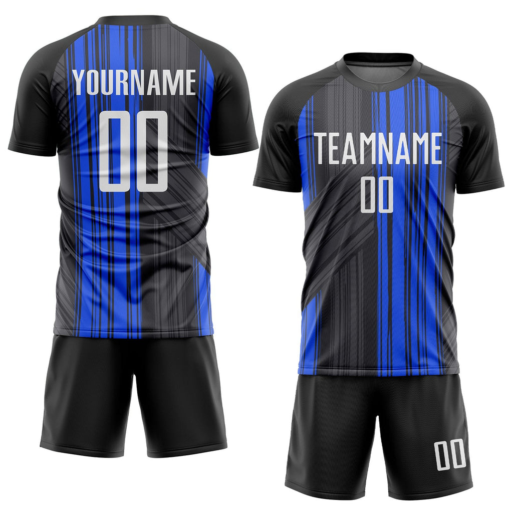 Custom Black White-Royal Sublimation Soccer Uniform Jersey photo 2